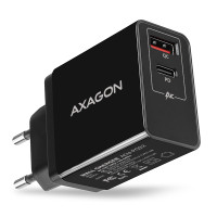 AXAGON ACU-PQ22, PD & QUICK nabíjačka do siete 22W, 2x port (USB + USB-C), PD3.0/QC3.0/AFC/FCP/Apple, čierna