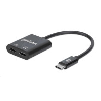 MANHATTAN USB 2.1 Sound Adapter, USB Type-C to C/F (audio) & C/F (PD) black, Retail Box