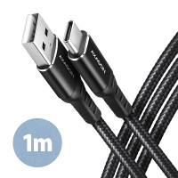 AXAGON BUCM-AM10AB, HQ kábel USB-C USB-A, 1 m, USB 2.0, 3A, ALU, opletenie, čierny