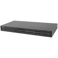 Intellinet 24-Port PoE Web-Managed Gigabit Switch with 2 SFP Ports (240 W), 24 PoE+/PoE ports 802.3at/af